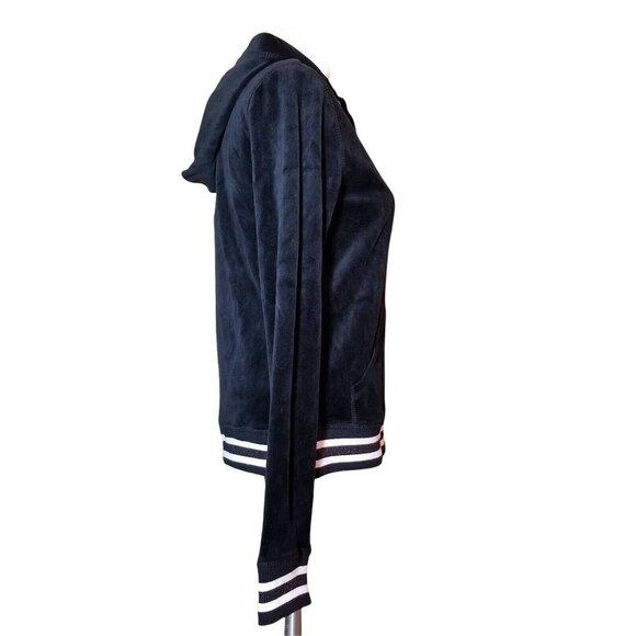 Betsey Johnson Black Velvet Rose Gold Zip Up Hooded  Track Jacket Small NWT - Picture 2 of 8